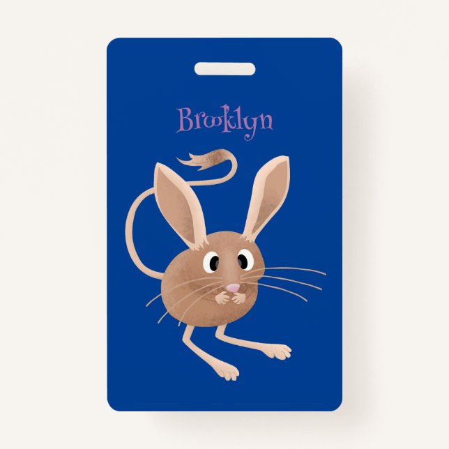 Cute long eared jerboa cartoon illustration ID badge (Front)