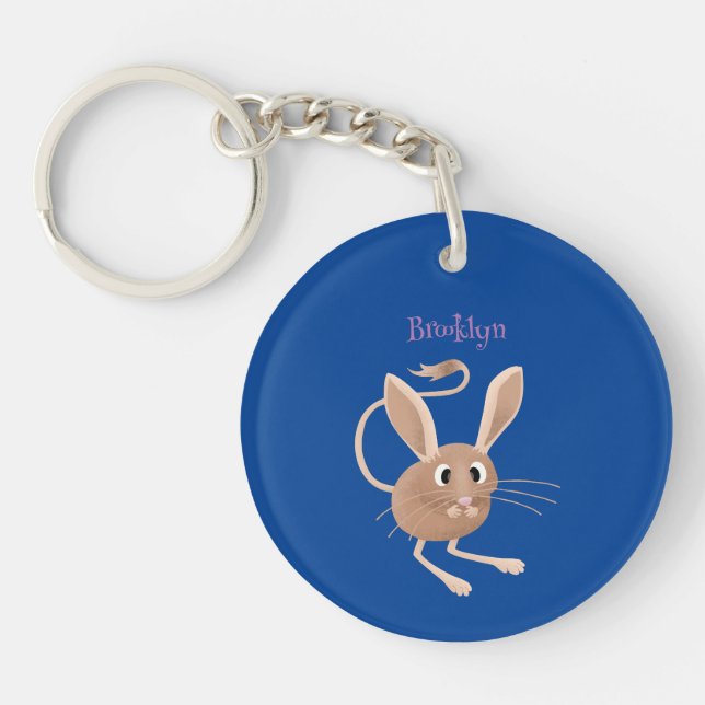 Cute long eared jerboa cartoon illustration key ring (Front)