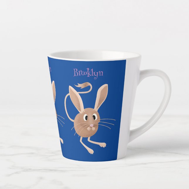 Cute long eared jerboa cartoon illustration latte mug (Right)