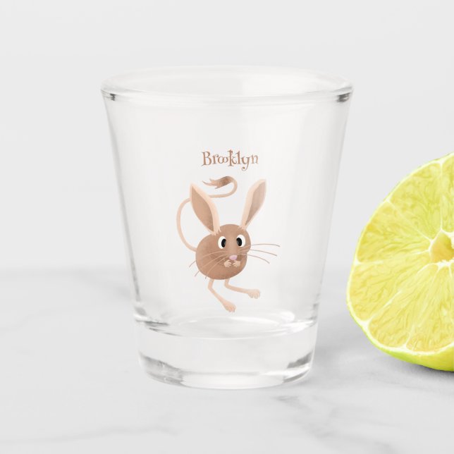 Cute long eared jerboa cartoon illustration shot glass (Front)