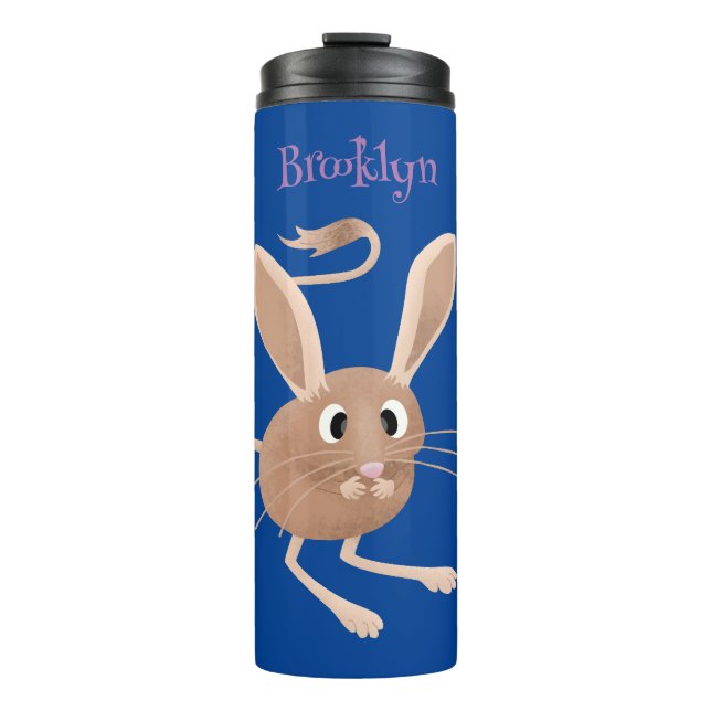Cute long eared jerboa cartoon illustration thermal tumbler (Front)