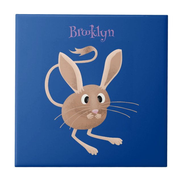 Cute long eared jerboa cartoon illustration tile (Front)