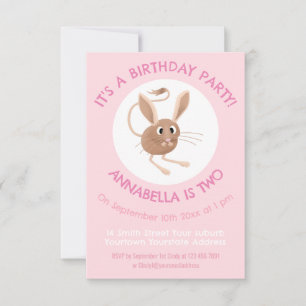 Cute long eared jerboa personalised birthday invitation