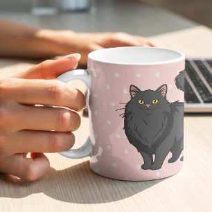 Cute Long Haired Black Cat Mum Personalised Coffee Mug