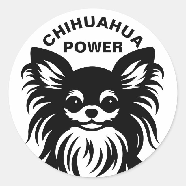 Cute long-haired Chihuahua cartoon Classic Round Sticker (Front)