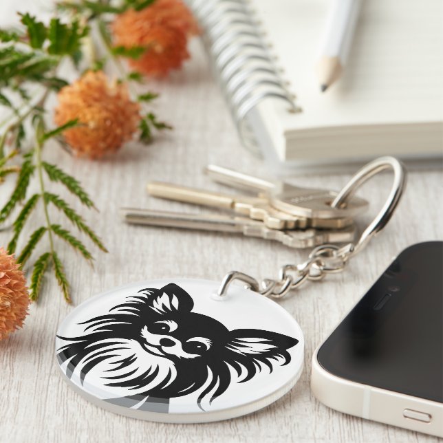 Cute long-haired Chihuahua cartoon Key Ring (Front Right)