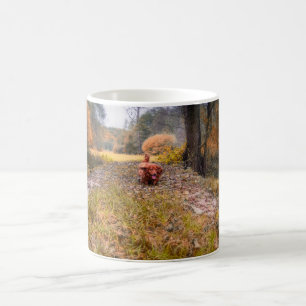 Cute long haired dachshund dog in the forest coffee mug