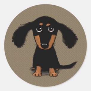 Cute Long Haired Dachshund Puppy Classic Round Sticker