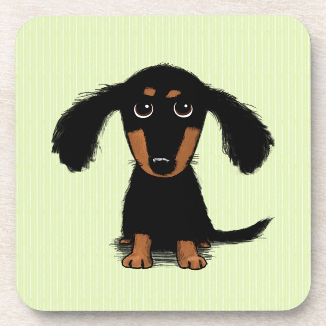 Cute Long Haired Dachshund Puppy Coaster (Front)