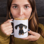 Cute Long Haired Dachshund Puppy Dog Coffee Mug<br><div class="desc">A fun mug for wiener dog lovers! This adorable cartoon Dachshund coffee mug makes a great gift for any occasion. Longhaired black and tan Daschund puppy with long floppy ears. Visit Jenn's Doodle World for even more accessories for home and office with this funny dog cartoon and more cute Dauchsund...</div>