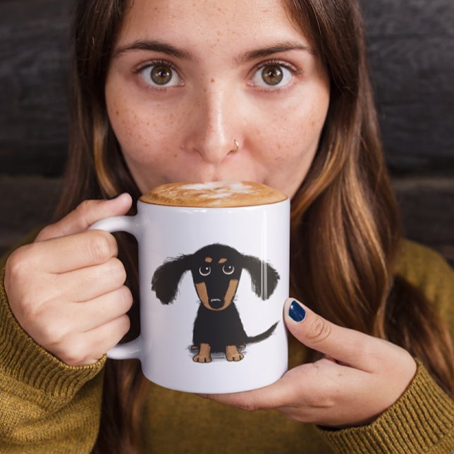 Cute Long Haired Dachshund Puppy Dog Coffee Mug (Creator Uploaded)