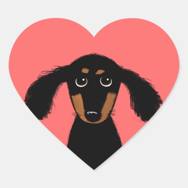 Cute Long Haired Dachshund Puppy Heart Sticker (Front)