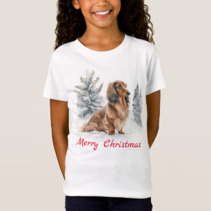 Cute Long Haired Dachshund Sausage Dog Christmas T-Shirt