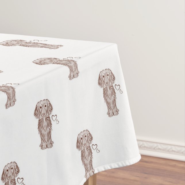 Cute Long Haired Dachshund Sausage Dog Tablecloth (In Situ)