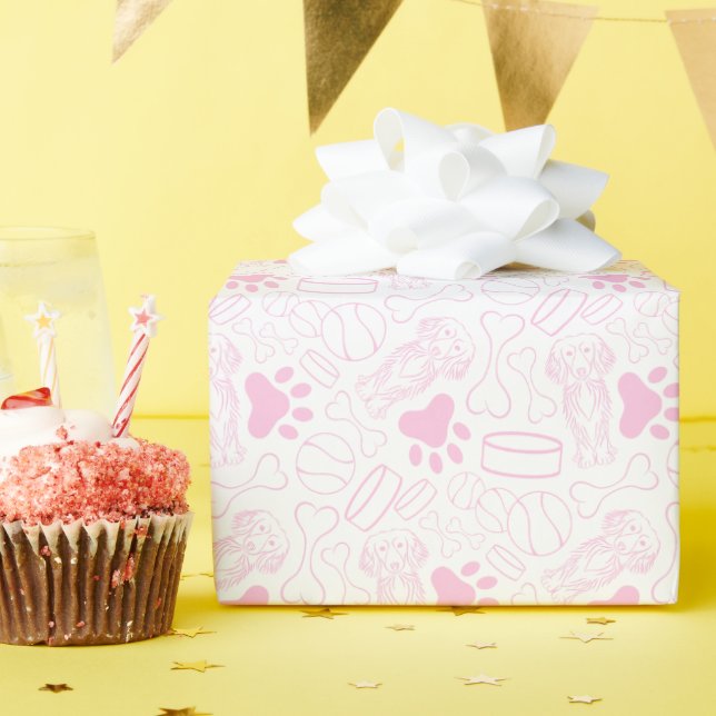 Cute Long Haired Dachshund Sausage Dog Wrapping Paper (Birthday Party)