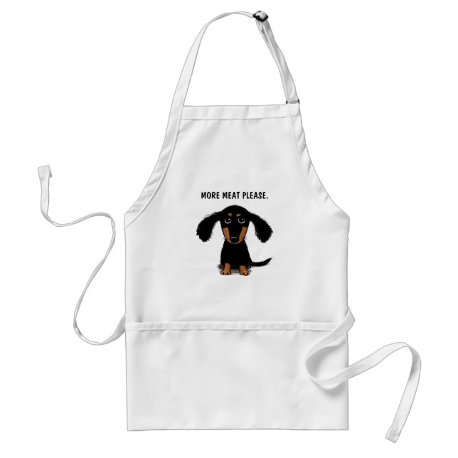 Cute Long Haired Dachshund with Custom Text Standard Apron (Front)