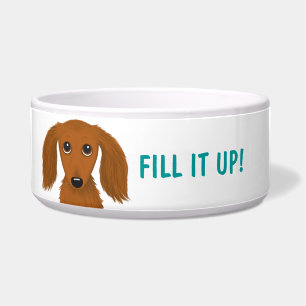 Cute Long Haired Red Dachshund with Custom Text