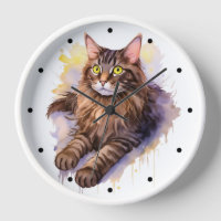Cute Long Haired Tabby Cat Watercolor Illustration