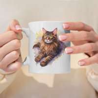 Cute Long Haired Tabby Cat Watercolor Illustration