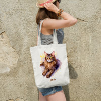 Cute Long Haired Tabby Cat Watercolor Illustration