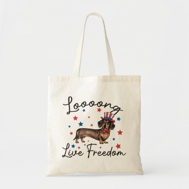 Cute Long Live Freedom Doxie Tote Bag (Front)