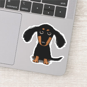 Cute Longhaired Black and Tan Dachshund Cartoon