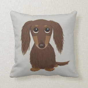 Cute Longhaired Chocolate Brown Dachshund Cushion