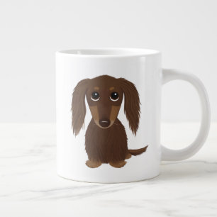 Cute Longhaired Chocolate Brown Dachshund Dog Large Coffee Mug