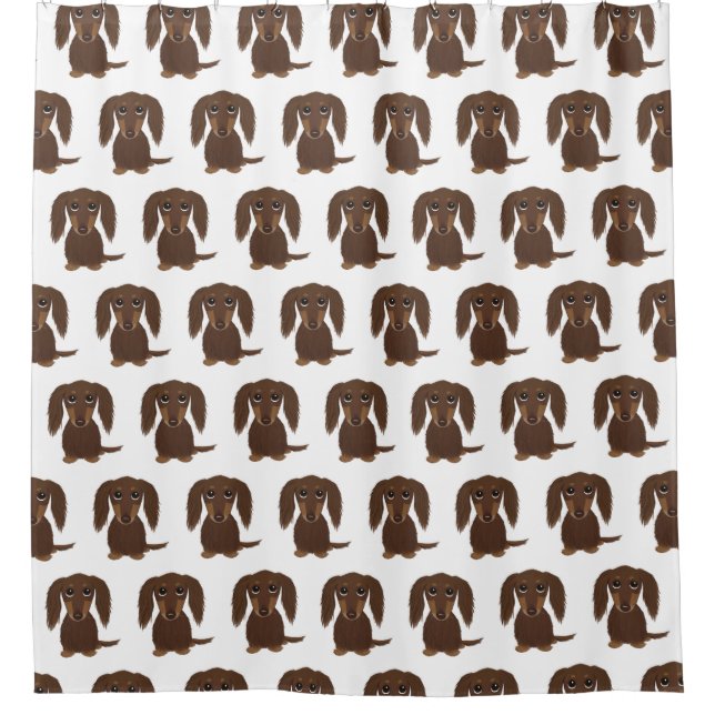 Cute Longhaired Chocolate Brown Dachshund Pattern Shower Curtain (Front)