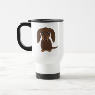 Cute Longhaired Chocolate Brown Dachshund Travel Mug