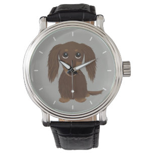 Cute Longhaired Chocolate Brown Dachshund Watch