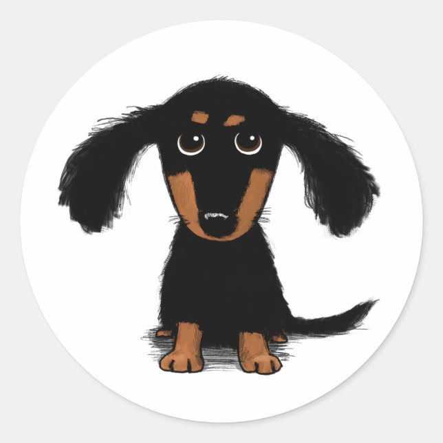 Cute Longhaired Dachshund Puppy Dog Classic Round Sticker (Front)