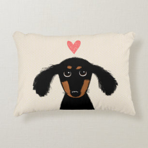 Cute Longhaired Dachshund Puppy Dog with Heart Decorative Cushion