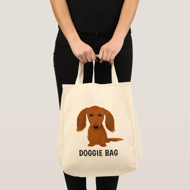 Cute Longhaired Red Dachshund Wiener Dog Lover's Tote Bag (Front (Product))