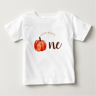 Cute Look who's one watercolor pumpkin orange fall Baby T-Shirt
