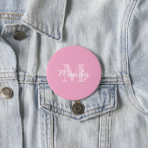 Cute Looking Cursive Name & Monogram Pink 7.5 Cm Round Badge