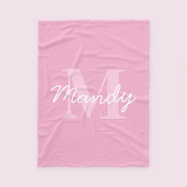 Cute Looking Cursive Name & Monogram | Pink Fleece Blanket (Creator Uploaded)