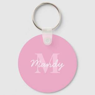 Cute Looking Cursive Name & Monogram   Pink Key Ring