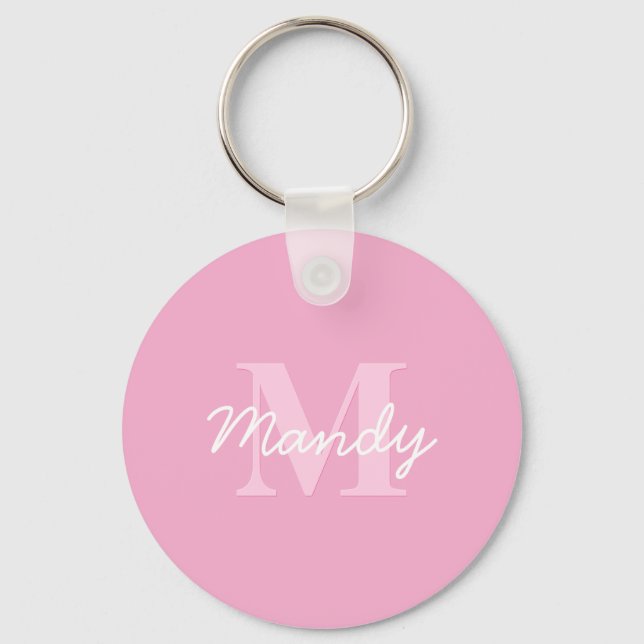 Cute Looking Cursive Name & Monogram | Pink Key Ring (Front)