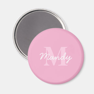 Cute Looking Cursive Name & Monogram   Pink Magnet