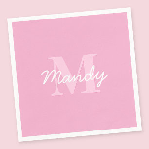 Cute Looking Cursive Name & Monogram   Pink Napkin