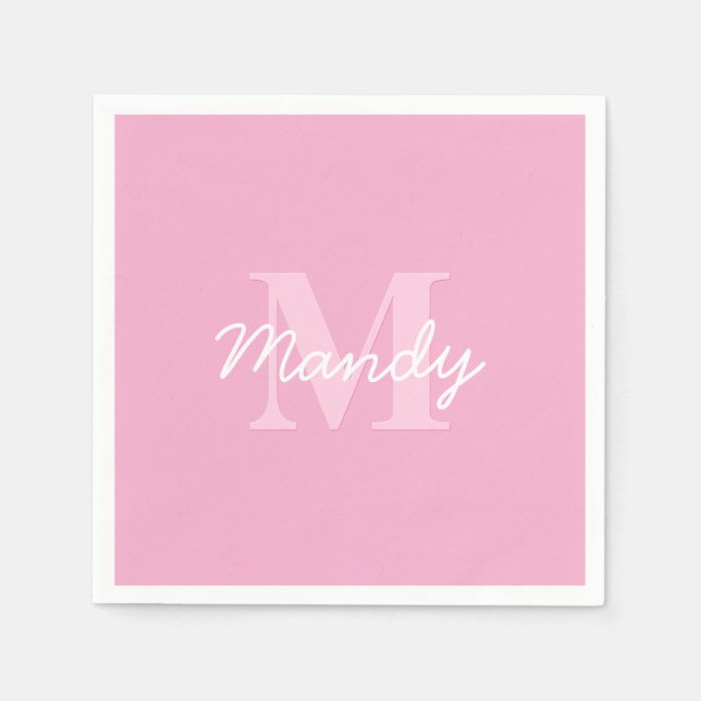 Cute Looking Cursive Name & Monogram | Pink Napkin (Front)