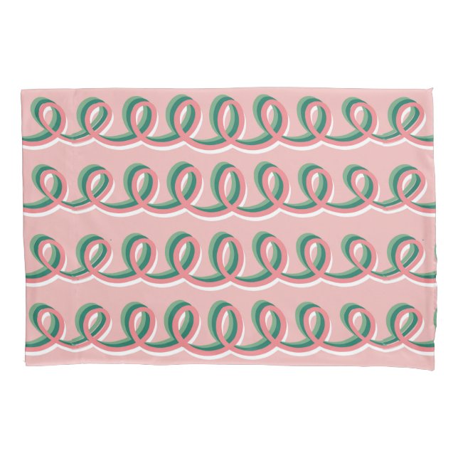 Cute Looped Pink and Green Pillow Case (Front-Left)