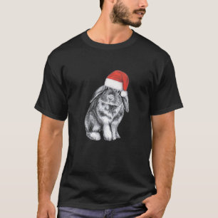 Cute Lop Eared Bunny Rabbit In Christmas Santa Hat T-Shirt