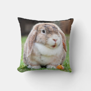Cute Lop Eared Rabbit in the Grass with Carrot Cushion