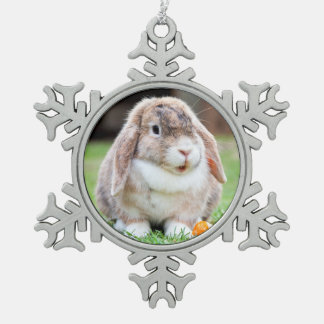 Cute lop-eared rabbit   snowflake pewter christmas ornament