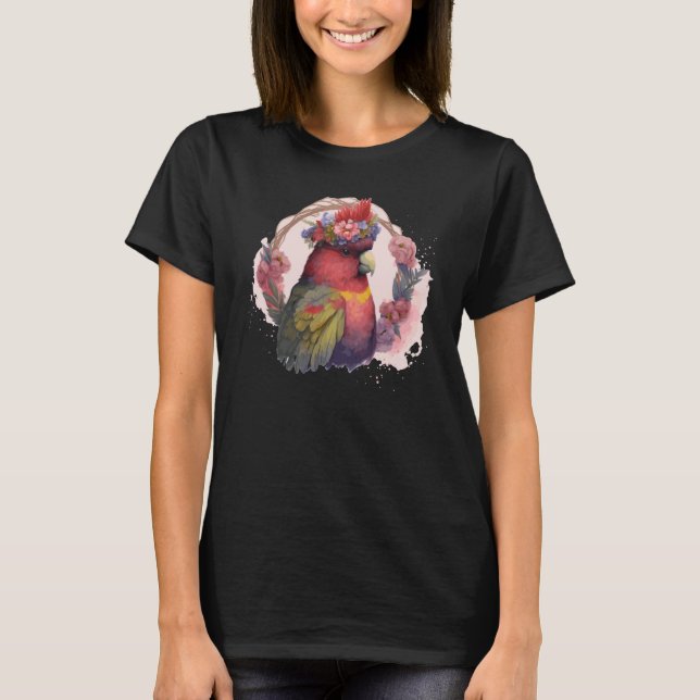 Cute Lorykeet Parrot Red Lory Bird Flower Crown Pe T-Shirt (Front)