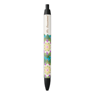 Cute Lotus Floral Flower Personalised Name Black Ink Pen