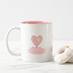 Cute Lotus Flower & Heart Two-Tone Coffee Mug
