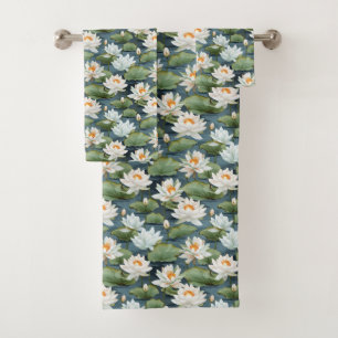 Cute Lotus flower lovers tiled pattern Bath Towel Set